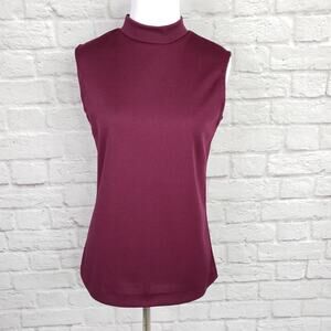 VTG 70s Plum Purple High Neck Back Zipper Sleeveless Polyester Top Sz S 1970s